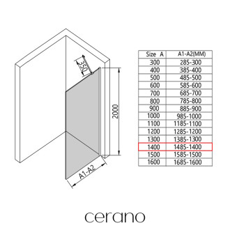 CERANO - Sprchová zástěna Walk-in Onyx Y L/P - 10 mm - černá matná, transparentní sklo - 140x200 cm