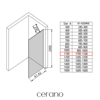 CERANO - Sprchová zástěna Walk-in Onyx Y L/P - 8 mm - černá matná, grafitové sklo - 110x200 cm