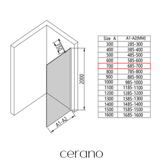 CERANO - Sprchová zástěna Walk-in Onyx Y L/P - 8 mm - černá matná, mléčné sklo - 70x200 cm