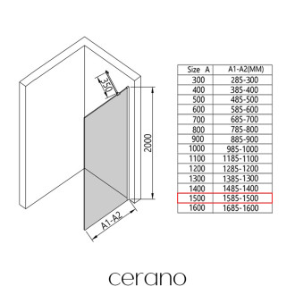 CERANO Sprchová zástěna Walk-in Onyx Y L/P chrom, transparent sklo 150x200