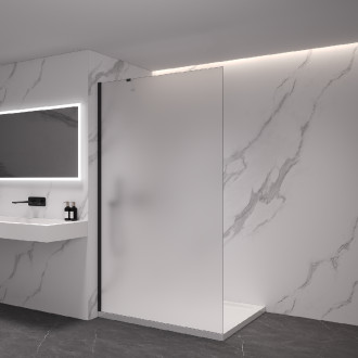 CERANO - Sprchová zástěna Walk-in Onyx Y L/P - 8 mm - kulatá vzpěra - černá matná, mléčné sklo - 30x200 cm