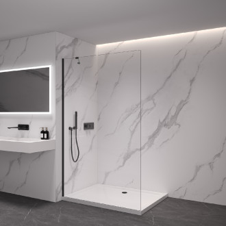 CERANO - Sprchová zástěna Walk-in Onyx Y L/P - 8 mm - kulatá vzpěra - černá matná, transparentní sklo - 40x200 cm