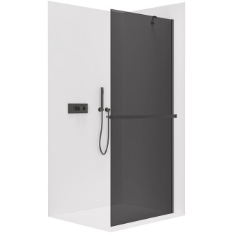 CERANO - Sprchová zástěna Walk-in Onyx Y L/P - 8 mm - kulatá vzpěra + polička/držák na ručníky - černá matná, grafitové sklo - 30x200 cm