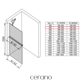 CERANO - Sprchová zástěna Walk-in Onyx Y L/P - 8 mm - kulatá vzpěra + polička/držák na ručníky - černá matná, grafitové sklo - 40x200 cm