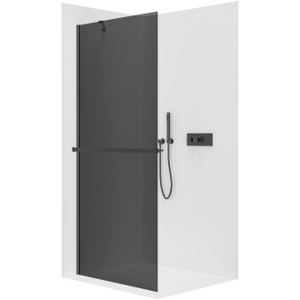 CERANO - Sprchová zástěna Walk-in Onyx Y L/P - 8 mm + polička/držák na ručníky - černá matná, grafitové sklo - 130x200 cm