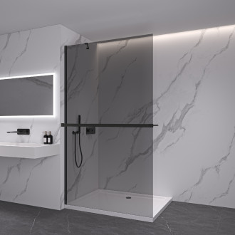 CERANO - Sprchová zástěna Walk-in Onyx Y L/P - 8 mm + polička/držák na ručníky - černá matná, grafitové sklo - 140x200 cm