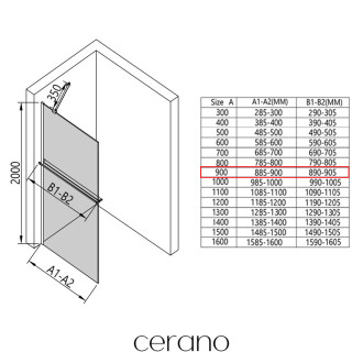 CERANO - Sprchová zástěna Walk-in Onyx Y L/P - 8 mm + polička/držák na ručníky - černá matná, grafitové sklo - 90x200 cm
