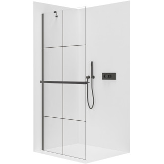 CERANO - Sprchová zástěna Walk-in Onyx Y L/P - 8 mm + polička/držák na ručníky - černá matná, industriální sklo - 110x200 cm