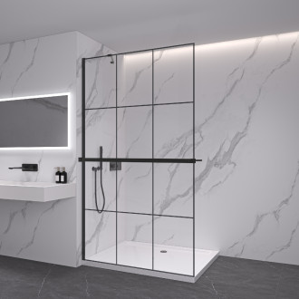 CERANO - Sprchová zástěna Walk-in Onyx Y L/P - 8 mm + polička/držák na ručníky - černá matná, industriální sklo - 120x200 cm