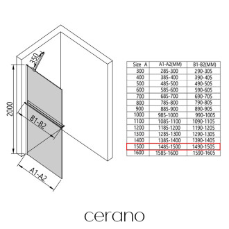 CERANO - Sprchová zástěna Walk-in Onyx Y L/P - 8 mm + polička/držák na ručníky - černá matná, industriální sklo - 150x200 cm