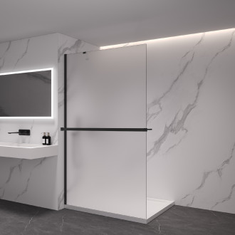 CERANO - Sprchová zástěna Walk-in Onyx Y L/P - 8 mm + polička/držák na ručníky - černá matná, mléčné sklo - 120x200 cm