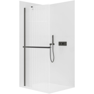 CERANO - Sprchová zástěna Walk-in Onyx Y L/P - 8 mm + polička/držák na ručníky - černá matná, rýhované sklo - 120x200 cm