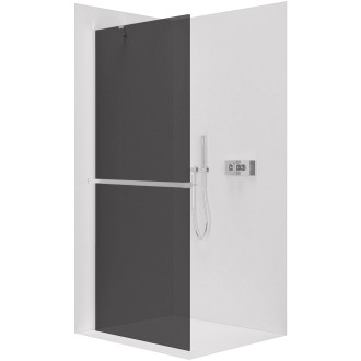 CERANO - Sprchová zástěna Walk-in Onyx Y L/P - 8 mm + polička/držák na ručníky - chrom, grafitové sklo - 140x200 cm