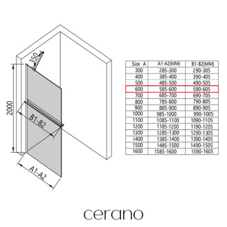 CERANO - Sprchová zástěna Walk-in Onyx Y L/P - 8 mm + polička/držák na ručníky - chrom, mléčné sklo- 60x200 cm