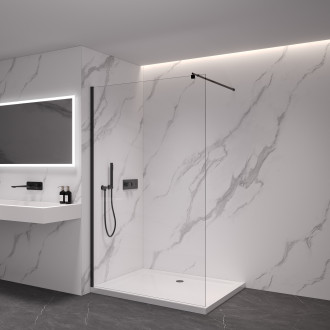 CERANO - Sprchová zástěna Walk-in Onyx Round L/P - 6 mm - černá matná, transparentní sklo - 110x190 cm