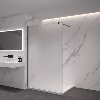 CERANO - Sprchová zástěna Walk-in Orbis Round - Levá - 8 mm - kulatá vzpěra - černá matná, mléčné sklo - 140x200 cm