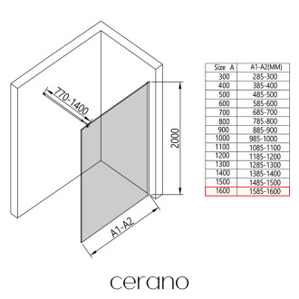 CERANO - Sprchová zástěna Walk-in Orbis Round - Levá - 8 mm - kulatá vzpěra - černá matná, mléčné sklo - 160x200 cm