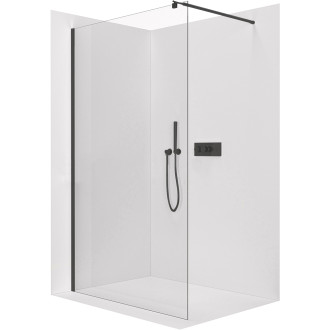 CERANO - Sprchová zástěna Walk-in Orbis Round L/P - 8 mm - kulatá vzpěra - černá matná, transparentní sklo - 110x200 cm