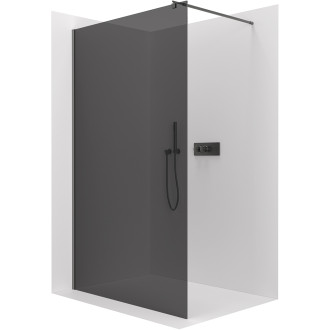 CERANO - Sprchová zástěna Walk-in Orbis Round L/P - 8 mm - kulatá vzpěra - chrom, grafitové sklo - 140x200 cm