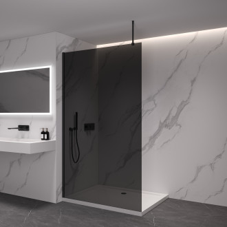 CERANO - Sprchová zástěna Walk-in Orbis Top Round L/P - 8 mm - kulatá vzpěra - černá matná, grafitové sklo - 130x200 cm