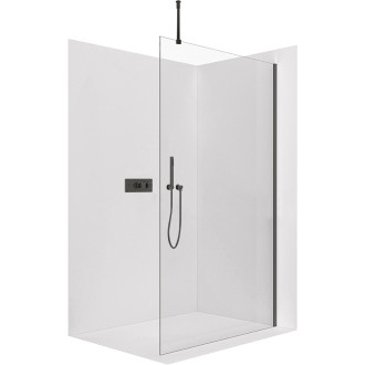 CERANO - Sprchová zástěna Walk-in Orbis Top Round L/P - 8 mm - kulatá vzpěra - černá matná, transparentní sklo - 130x200 cm