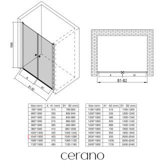 CERANO - Sprchové 2-křídlové dveře Antelo L/P - 6 mm - černá matná, transparentní sklo - 104x190 cm