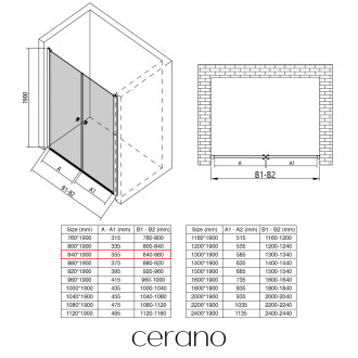 CERANO - Sprchové 2-křídlové dveře Antelo L/P - 6 mm - černá matná, transparentní sklo - 84x190 cm