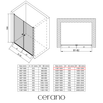 CERANO Sprchové 2-křídlové dveře Antelo L/P chrom, transparentní sklo 116x190cm CER-432337
