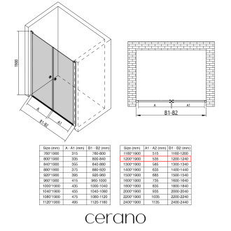 CERANO - Sprchové 2-křídlové dveře Antelo L/P - 6 mm - chrom, transparentní sklo - 120x190 cm