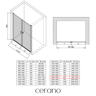 CERANO - Sprchové 2-křídlové dveře Antelo L/P - 6 mm - chrom, transparentní sklo - 180x190 cm
