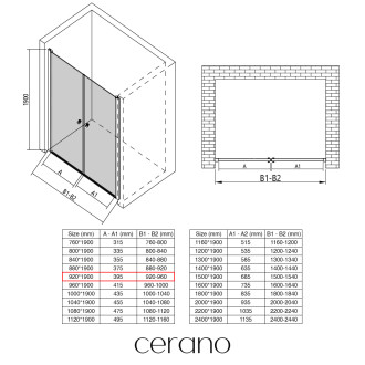 CERANO Sprchové 2-křídlové dveře Antelo L/P chrom, transparentní sklo 92x190 cm CER-432319