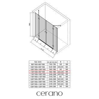 CERANO - Sprchové 2-pantové dveře Marino L/P - 6 mm - chrom, transparentní sklo - 198(109+89)x190 cm