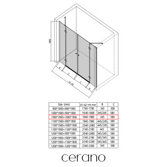 CERANO Sprchové 2-křídlové dveře Marino L/P chrom, transparent sklo 100x100 CER-8050BD7542