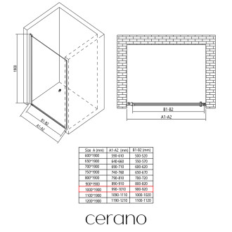 CERANO - Sprchové křídlové dveře Antelo L/P - 6 mm - černá matná, transparentní sklo - 100x190 cm