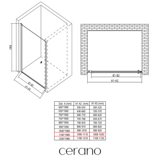 CERANO - Sprchové křídlové dveře Antelo L/P - 6 mm - černá matná, transparentní sklo - 110x190 cm
