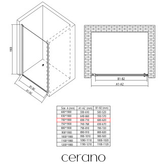 CERANO - Sprchové křídlové dveře Antelo L/P - 6 mm - černá matná, transparentní sklo - 70x190 cm