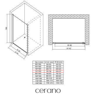 CERANO - Sprchové křídlové dveře Antelo L/P - 6 mm - chrom, transparentní sklo - 75x190 cm