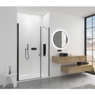 CERANO - Sprchové křídlové dveře Antelo s pevnou částí  L/P - 6 mm - černá matná, transparentní sklo - 80x50x190 cm