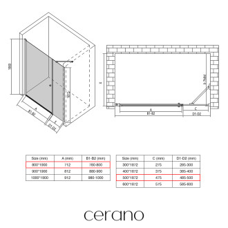 CERANO - Sprchové křídlové dveře Antelo s pevnou částí  L/P - 6 mm - chrom, transparentní sklo - 80x50x190 cm