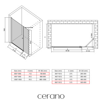 CERANO - Sprchové křídlové dveře Antelo s pevnou částí  L/P - 6 mm - chrom, transparentní sklo - 80x60x190 cm