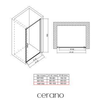 CERANO - Sprchové otočné dveře Porte L/P - 8 mm - chrom, transparentní sklo - 100x195 cm