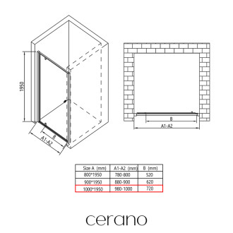 CERANO - Sprchové pivotové dveře Ferri L/P - 6 mm - černá matná, transparentní sklo - 100x195 cm