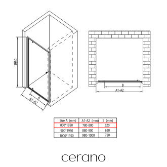 CERANO - Sprchové pivotové dveře Ferri L/P - 6 mm - černá matná, transparentní sklo - 80x195 cm