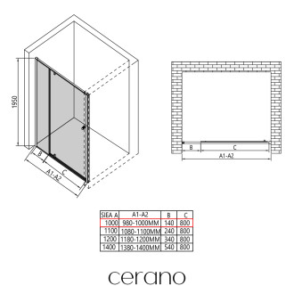 CERANO - Sprchové pivotové dveře Santini L/P - 6 mm - černá matná, transparentní sklo - 100x195 cm