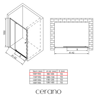 CERANO - Sprchové pivotové dveře Santini L/P - 6 mm - černá matná, transparentní sklo - 100x195 cm
