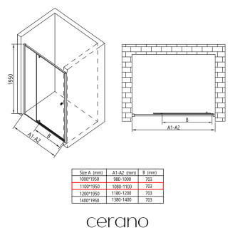 CERANO - Sprchové pivotové dveře Santini L/P - 6 mm - černá matná, transparentní sklo - 110x195 cm
