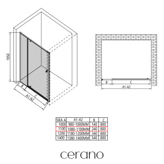 CERANO - Sprchové pivotové dveře Santini L/P - 6 mm - chrom, transparentní sklo - 110x195 cm