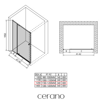 CERANO - Sprchové pivotové dveře Santini L/P - 6 mm - chrom, transparentní sklo - 120x195 cm