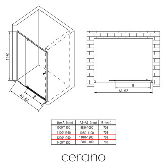 CERANO - Sprchové pivotové dveře Santini L/P - 6 mm - chrom, transparentní sklo - 120x195 cm