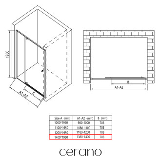CERANO - Sprchové pivotové dveře Santini L/P - 6 mm - chrom, transparentní sklo - 140x195 cm